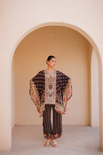 Midnight Noir Printed Co-ord Set with Embellished Kaftan Overlay
