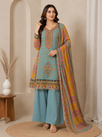 A-line suit with plazoo and multishade duppata