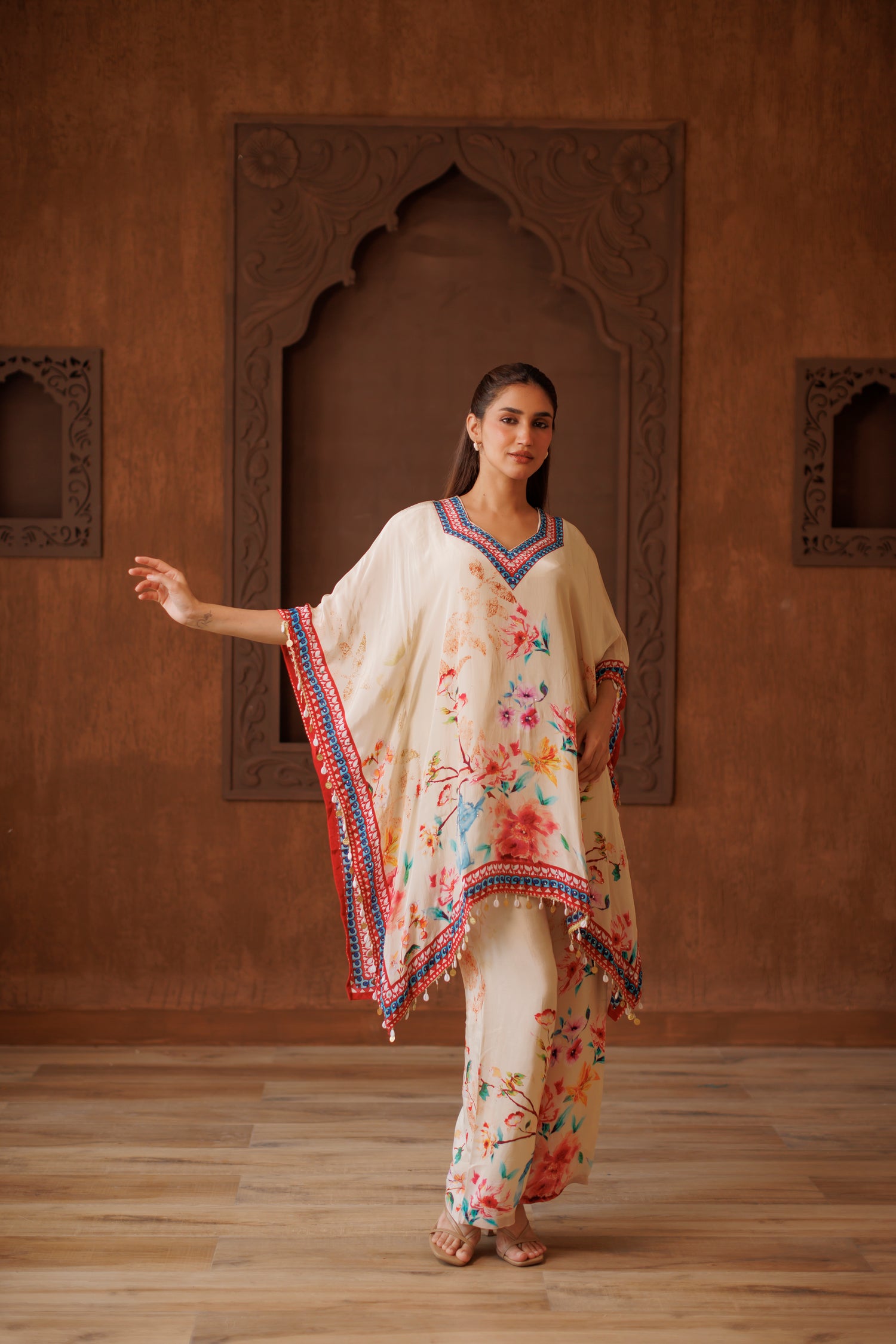 Ivory Blossom Floral Kaftan Co-ord Set