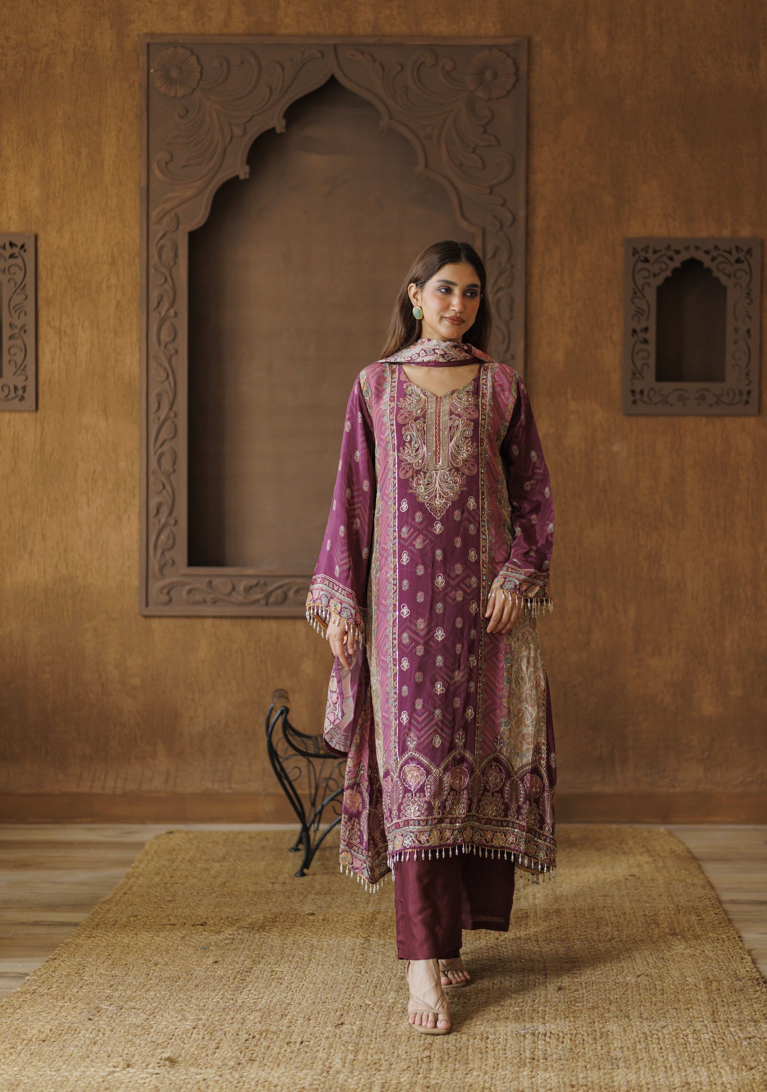 Mahogany Blossom 3 Piece Digital Printed Suit