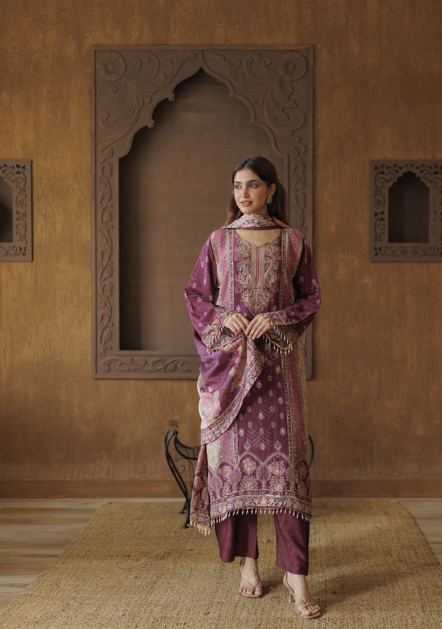 Mahogany Blossom 3 Piece Digital Printed Suit